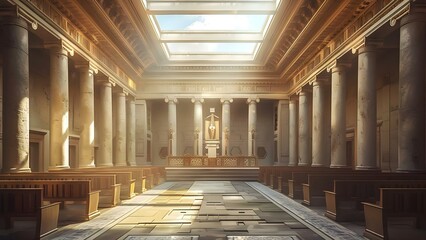 Naklejka premium The Interior of a Temple of Worship in the Roman Empire during the Time of Jesus. Concept Roman Empire, Temple Interior, Worship, Jesus Time, Historical Architecture