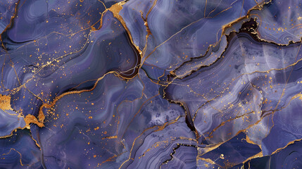 Abstract lavender  dark blue marble pattern with gold streaks giving a rich stone-like texture
