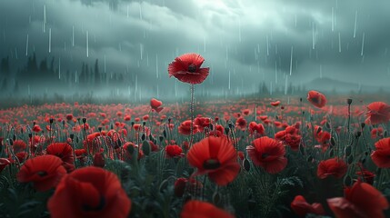 Obraz premium Vibrant red poppy, Time of Remembrance and reconciliation poppy. Generative AI.