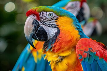 Obraz premium Vibrant Macaw Parrots in Tropical Setting