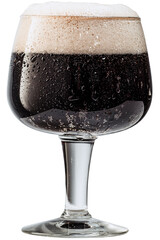 Degustation. Popular hop drink. Glass of dark foamy dark beer against transparent background....