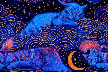 seamless cat and moon pattern generated by artificial intelligence