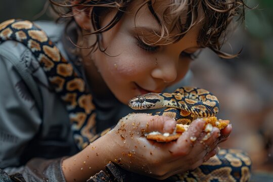 Young Boy Sharing a Moment with Pet Snake