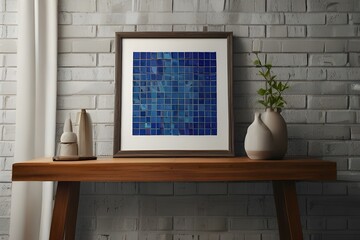 Framed Print with Blue Mosaic Wall Mockup Generative AI 
