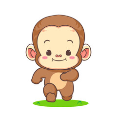 Cute monkey running cartoon character. Adorable kawaii animals concept design. Hand drawn style vector illustration. Isolated white background.