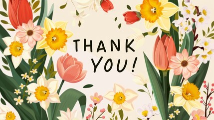 Bright Floral Thank You Card Design with Vibrant Spring Blossoms
