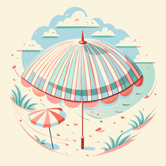 Summer Vibes. Umbrella beach Vector with Blue and pink colors