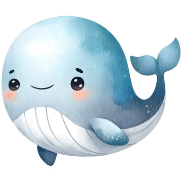 recommend clip art: Cute whale watercolor clipart with transparent background