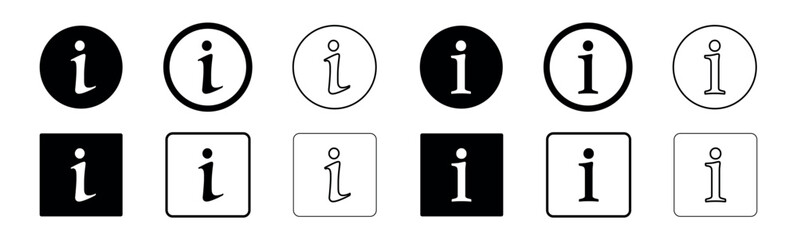 Info icons set. Info button. Black info button. Info symbol. Information icon collection. Vector illustration
