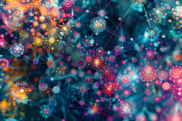 An abstract digital universe with clusters of colorful connections forming intricate patterns.