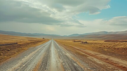 straight long road in desert land