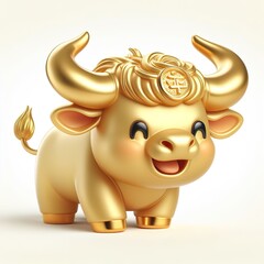 a 3d gold buffalo with happy face, white background