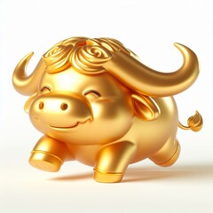  a 3d gold buffalo with happy face, white background