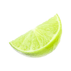 Slice of fresh green ripe lime isolated on white
