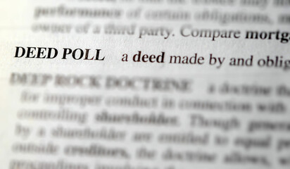Fototapeta premium close up photo of the words deed poll