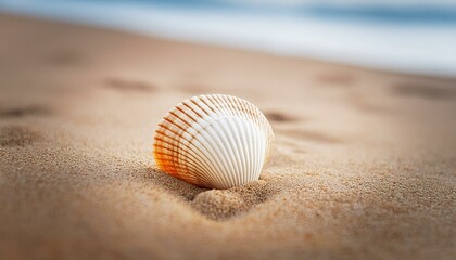 solitary seashell resting on the sandy shore at water's isolated against a backdrop beach summer ,