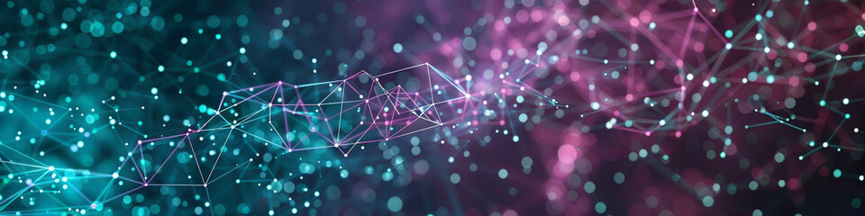 A digital constellation of mauve and teal links, connecting points in a high-tech communication landscape.