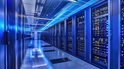 Fototapeta premium blue computer room, super computer clusters