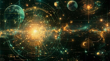 Fototapeta premium The matrix digital style of Planets Celestial Bodies.