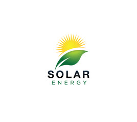 logo design of green leaf and sun energy 