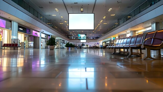 Empty advertising billboard at airport or shopping center with blank space. Concept Advertising, Billboard, Airport, Shopping Center, Blank Space
