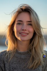 Fototapeta premium Smiling Woman's Portrait, Natural Beauty, Joyful Expression