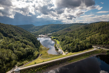 Barrier lake of the Oder river in front of the dam - near the town of Bad Lauterberg, Harz...