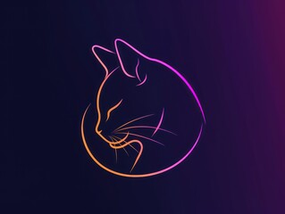 Fototapeta premium cat draw line gradient logo design