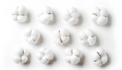 Collage of soft cotton balls on white background, top view