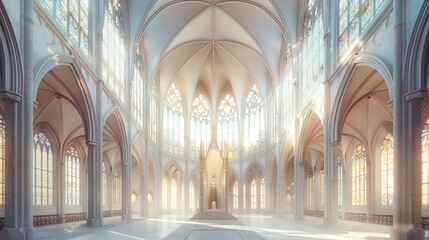 Fototapeta premium Engineer redesigning a Gothic cathedral with laser precision tools, architectural innovation meets historical reverence