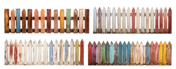 Set of colorful wooden fences, cut out