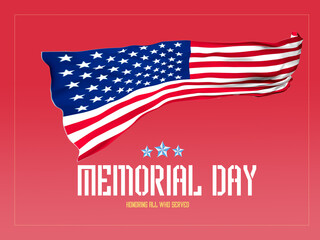 United States of America flags on a transparent background.Memorial Day card set. Modern minimal design.