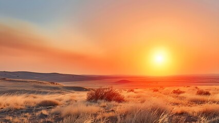 Obraz premium Intense sunset symbolizes suns impact on climate and dry environment. Concept Climate Change, Sunset Symbolism, Environmental Impact, Sun's Influence, Dry Environments