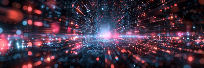 Obraz premium A blurry image of a bright light tunnel with dots and circles, AI