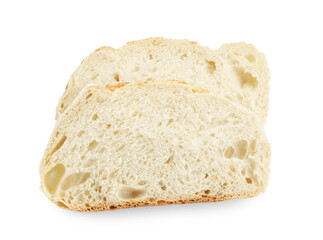 Slices of freshly baked sourdough bread isolated on white, top view