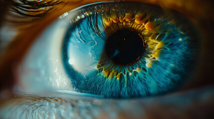 Stunning close-up of a vivid blue human eye in detail