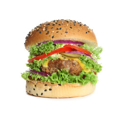 Burger with delicious patty isolated on white