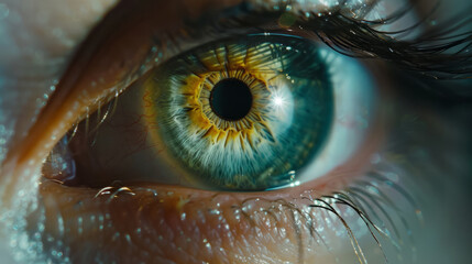 Stunning close-up view of a green human eye with details