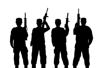 Vector illustration of army soldier silhouette on transparent background