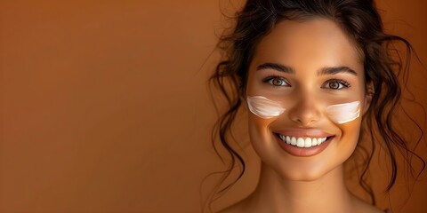 Ad for skin cream featuring a smiling woman with healthy youthful skin. Concept Skincare, Beauty, Youthful Skin, Smiling Woman, Healthy Glow