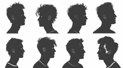 Mysterious Men: Set of Anonymous Silhouette Portraits in Black and White Isolated Backgrounds - Illustration Concept for Business Identity and Mystery