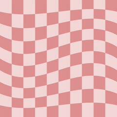 Y2k aesthetic background, checkered groovy seamless pattern. Hippie pink distorted tiles