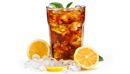Fototapeta premium Glass of ice tea on white background