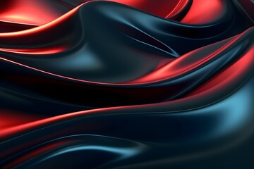 Luxury 3d silk texture black and red background. Fluid iridescent holographic neon curved wave in motion black and red elegant background. Silky cloth luxury fluid wave banner.