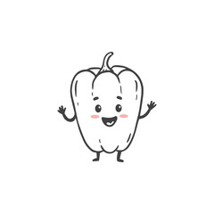  Cartoon pepper. Cute character vegetable isolated on white background. Doodle style. Vector