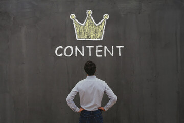 Content is king, concept on chalk board. Influencer or content marketing.