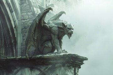 Bring to life a majestic Gargoyle perched on a medieval castle battlement
