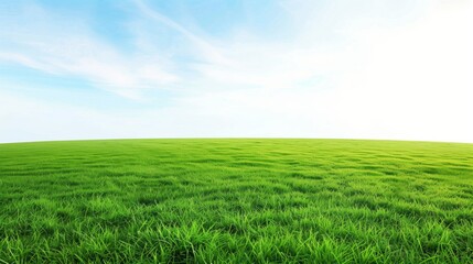 Obraz premium Photorealistic Beautiful Landscapes: Large Green Grass Field with Blue Sky