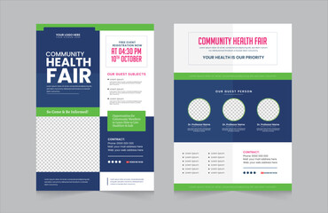 Community health Fair double-sided flyer design. Perfect for any poster, web banner or social media post. instagram stories collection template design. EPS vector illustration.