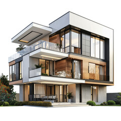 3D Modern House Exterior, Isolated on a Transparent Background